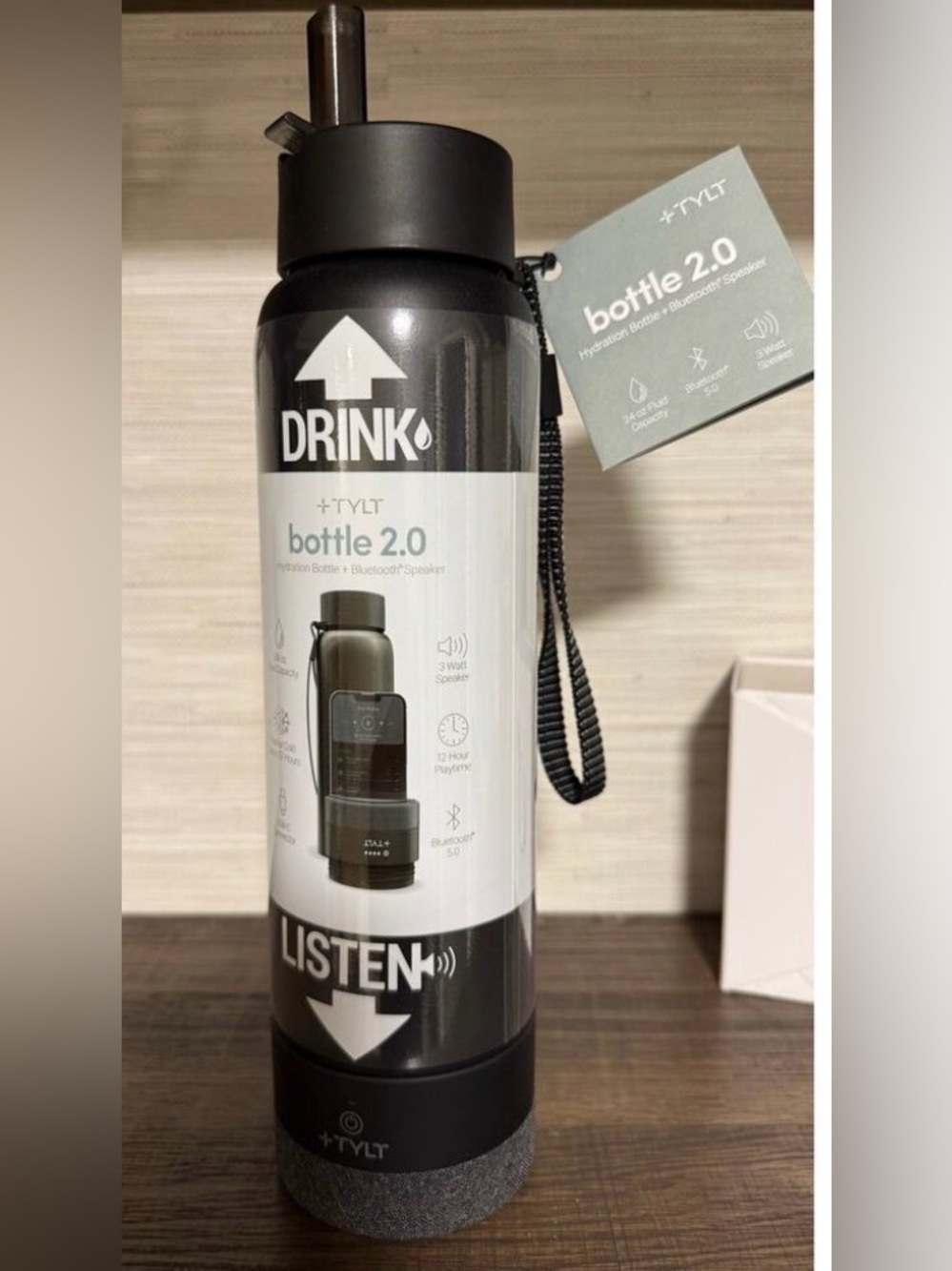 TYLT 24 oz. Hydration Stainless Steel Bottle & Bluetooth Speaker 2.0 NEW